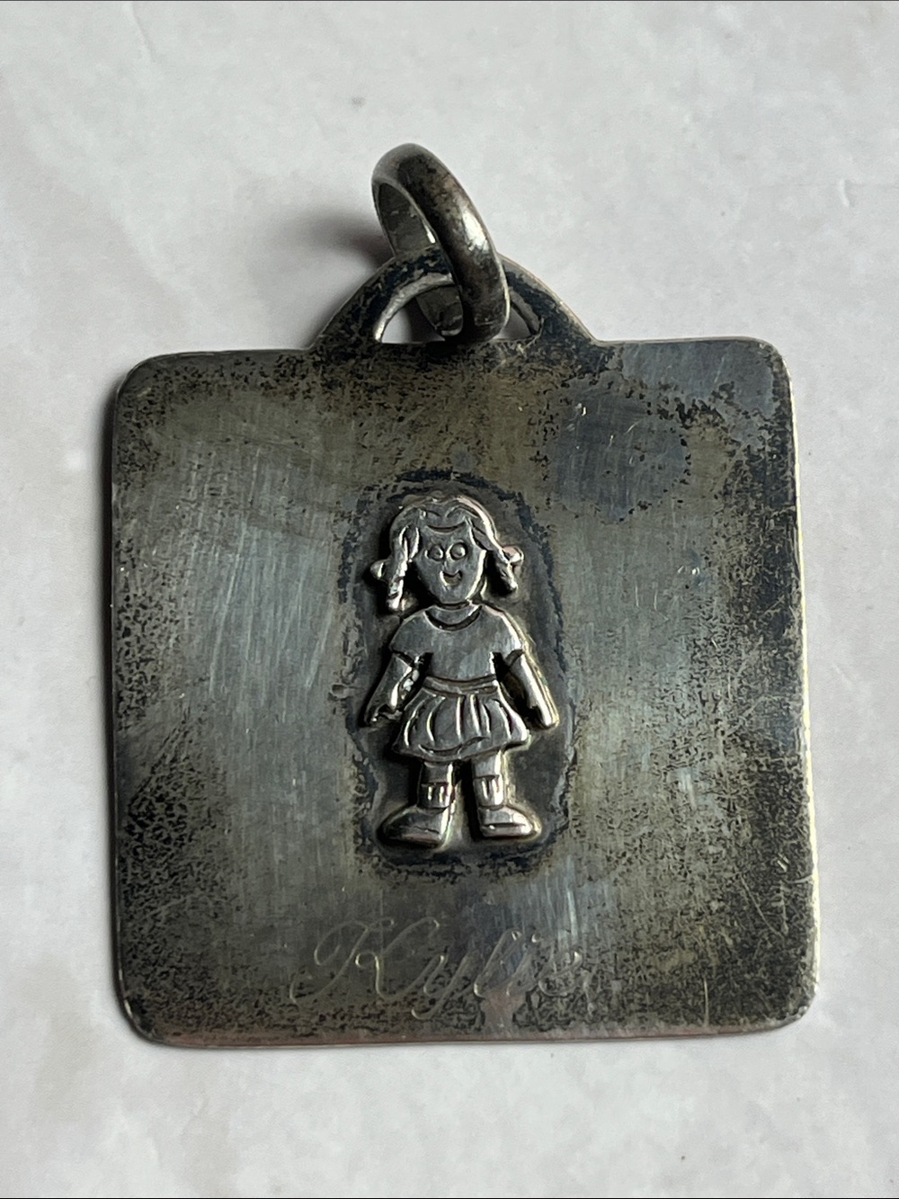 Sterling Silver 925 Square Pendant with Girl Motif "Kylie" engraved